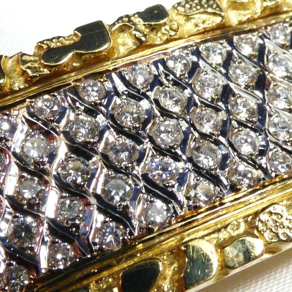 Genuine 14K solid Yellow Gold 50 Diamonds Pave bar link Bracelet 7.25" 65.7g - Picture 4 of 11
